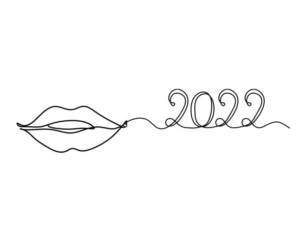 Lábios Mulher Com 2022 Como Imagem Desenho Linha Branco — Vetor de Stock