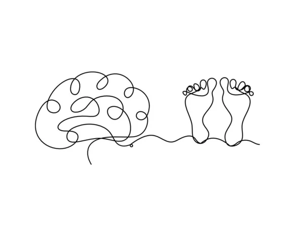 白い線画として脳を持つ抽象的な足のシルエット — ストックベクタ
