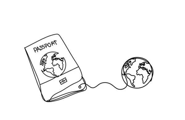 Paszport Kulą Ziemską Jako Rysunek Linii Białym Tle — Wektor stockowy