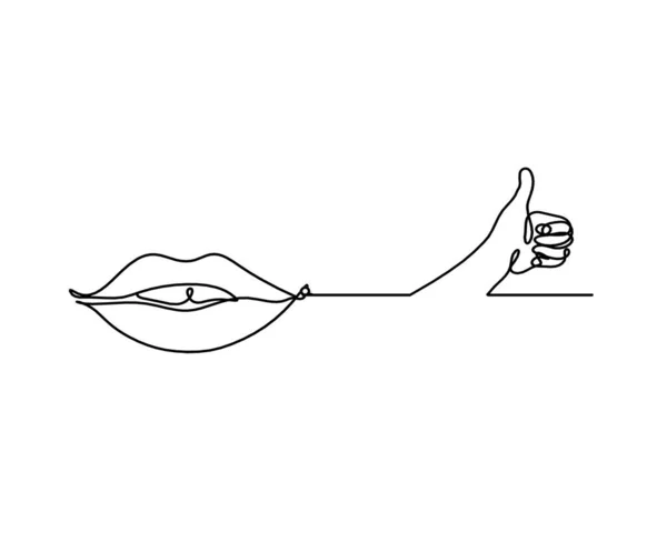 Lábios Mulher Com Mão Como Linha Desenho Imagem Branco — Vetor de Stock