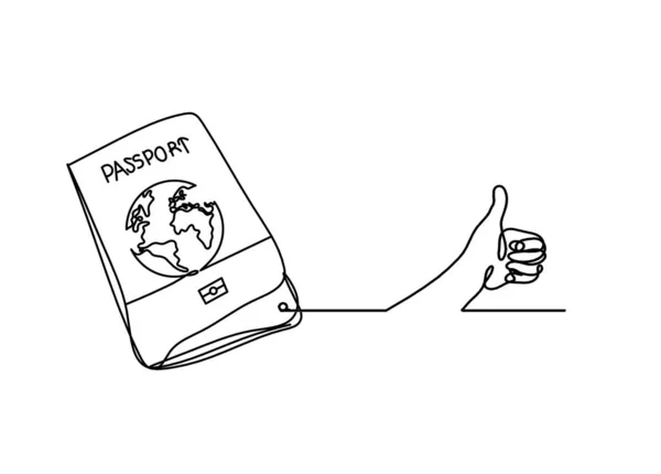 Passaporto Con Mano Come Disegno Linee Sfondo Bianco — Vettoriale Stock