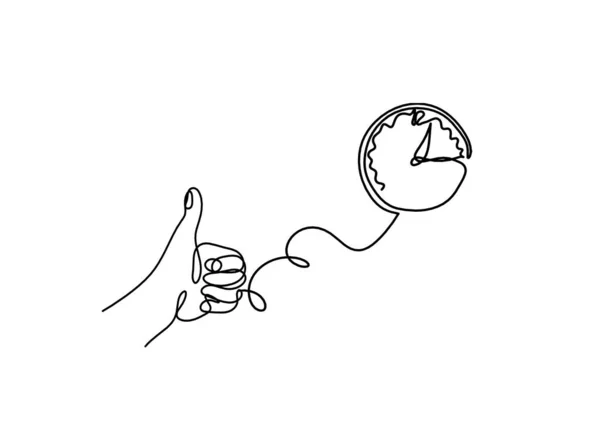 白い背景に線画として時計と抽象的な手 — ストックベクタ