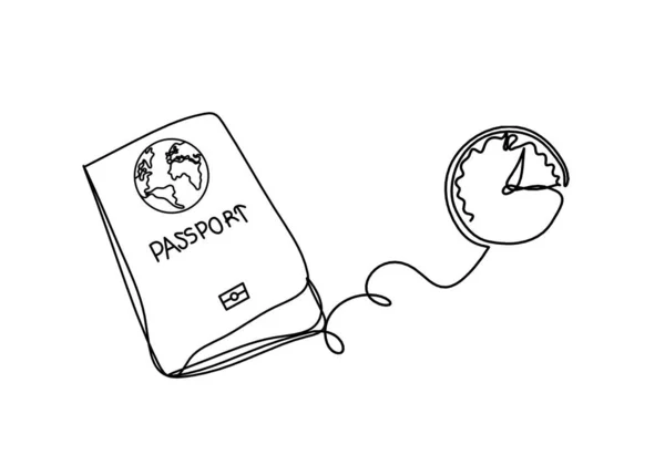 Passport Clock Line Drawing White Background — Stock Vector