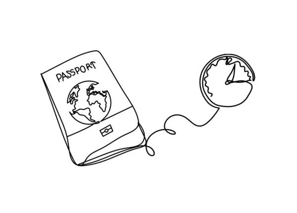 Passaporte Com Relógio Como Desenho Linha Sobre Fundo Branco — Vetor de Stock