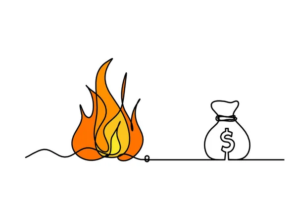 Fuego Abstracto Con Dólar Como Dibujo Línea Sobre Fondo Blanco — Foto de Stock