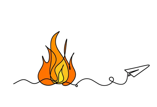 Abstract Vuur Met Papieren Vlak Als Lijntekening Witte Achtergrond — Stockfoto