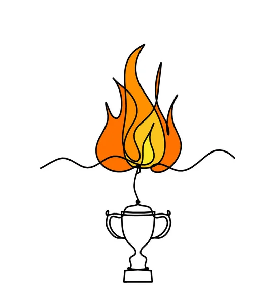 Abstract fire with trophy as line drawing on white background