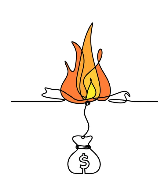 Abstract fire with dollar as line drawing on white background