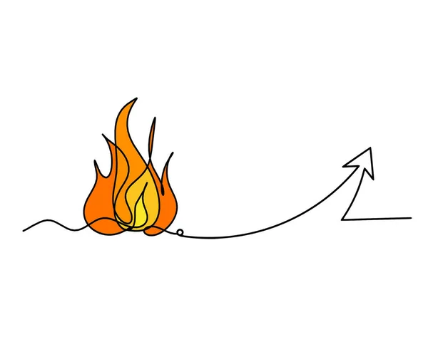 Abstract fire with arrow as line drawing on white background