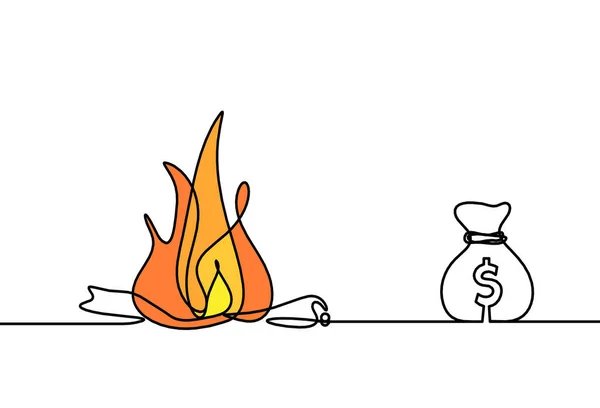 Incêndio Abstrato Com Dólar Como Desenho Linha Sobre Fundo Branco — Fotografia de Stock