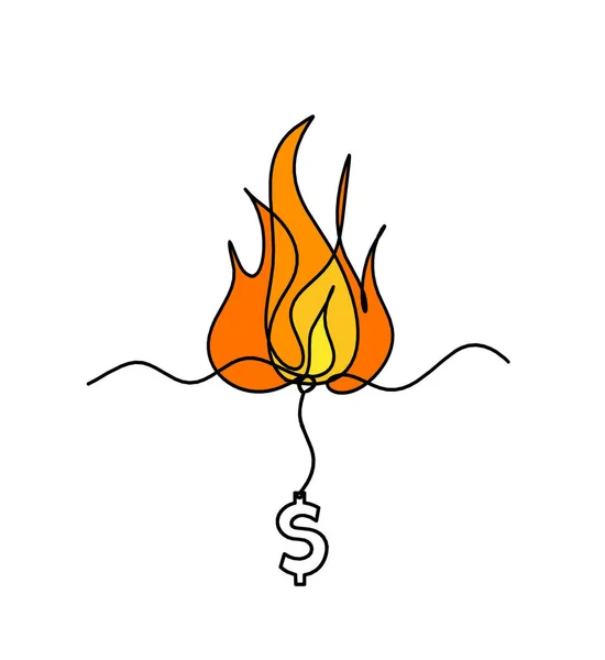 Abstract Vuur Met Dollar Als Lijn Tekening Witte Achtergrond — Stockfoto