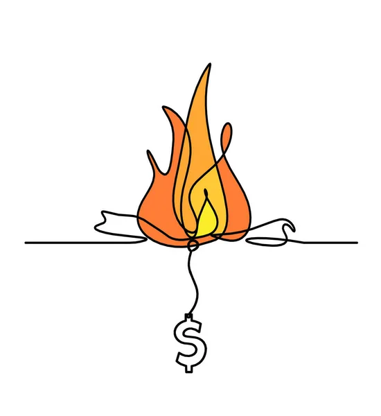 Abstract Vuur Met Dollar Als Lijn Tekening Witte Achtergrond — Stockfoto