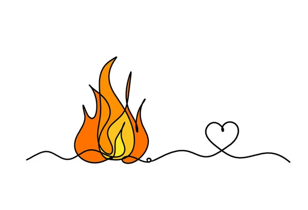 Abstract fire with heart as line drawing on white background