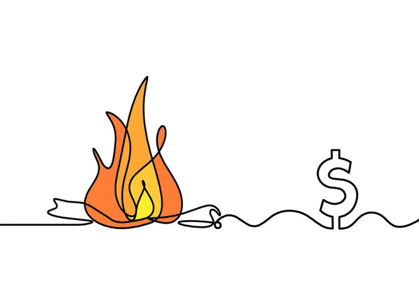 Incêndio Abstrato Com Dólar Como Desenho Linha Sobre Fundo Branco — Fotografia de Stock