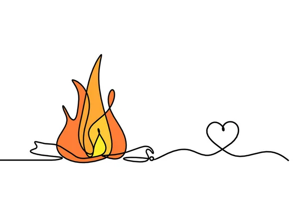 Fuego Abstracto Con Corazón Como Dibujo Línea Sobre Fondo Blanco — Foto de Stock