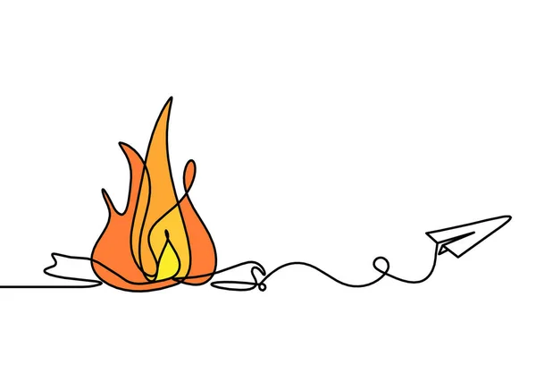 Abstraktní Oheň Rovinou Papíru Jako Čára Kreslení Bílém Pozadí — Stock fotografie