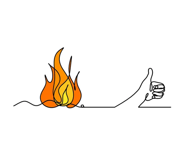 Abstract fire with hand as line drawing on white background