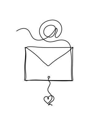 Beyaz arkaplanda çizgi çizimi olarak ünlem işaretli soyut kağıt zarf