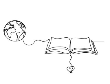 Beyaz arkaplan üzerine çizgi çizimi olarak kağıt düzlem ile soyut açık kitap