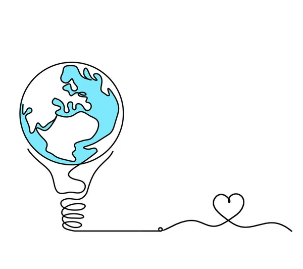 Abstract Planet Earth Light Bulb Heart Line Drawing White Background — Stock Photo, Image