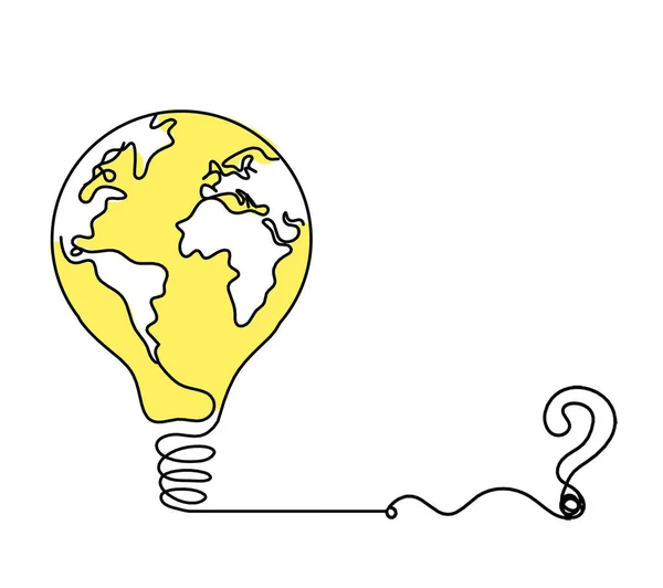 Abstract Planet Earth Light Bulb Question Mark Line Drawing White — Stock Photo, Image