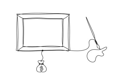 Abstract  tassel and picture with dollar as line drawing on white background