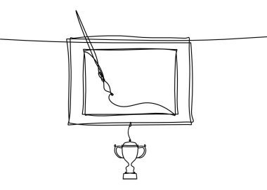 Abstract  tassel and picture with trophy as line drawing on white background
