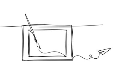 Abstract  tassel and picture with paper plane as line drawing on white background