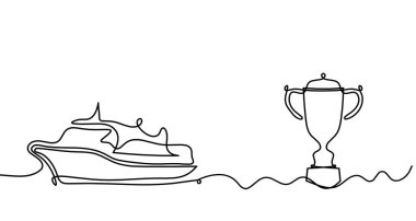 Abstract boat with trophy as line drawing on white background