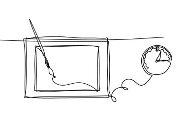 Abstract  tassel and picture with clock as line drawing on white background