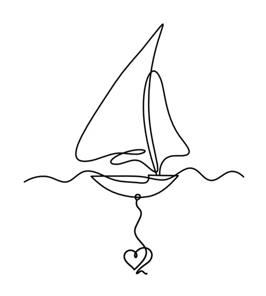 Abstract Boat Heart Line Drawing White Background — Stock vektor