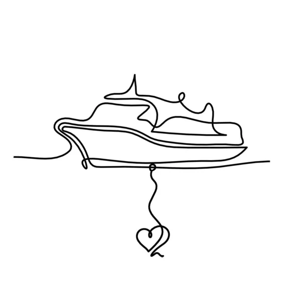 Abstract Boat Heart Line Drawing White Background — Vettoriale Stock