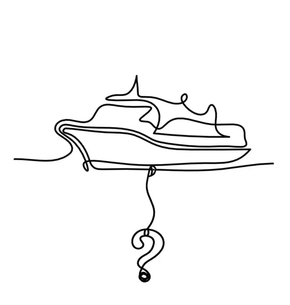 Абстрактная Лодка Вопросительным Знаком Виде Линии Белом Фоне — стоковый вектор