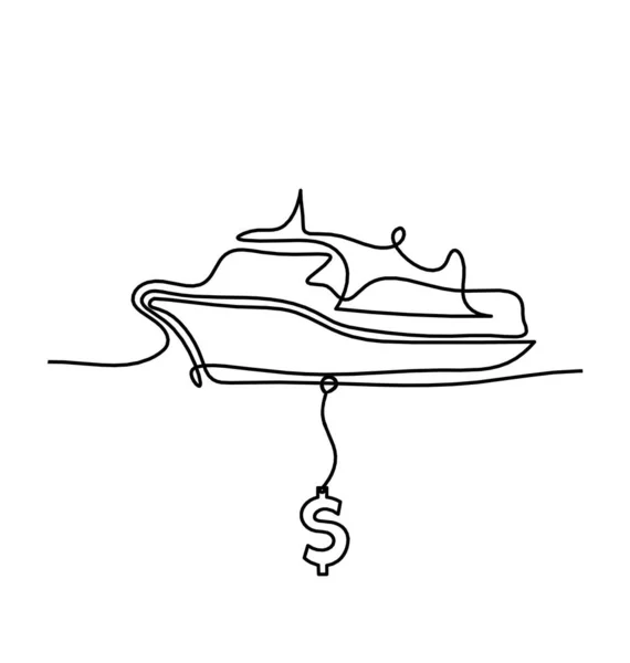 Abstract Boat Dollar Line Drawing White Background — Vettoriale Stock