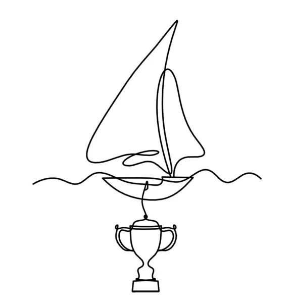 Abstract Boat Trophy Line Drawing White Background — Stock Vector