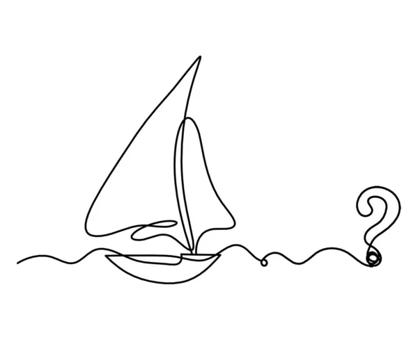 Abstract Boat Question Mark Line Drawing White Background — Stock vektor