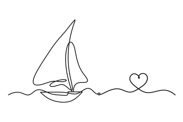 Abstract Boat Heart Line Drawing White Background — Stock Vector