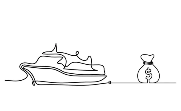 Abstract Boat Dollar Line Drawing White Background — Stockvector
