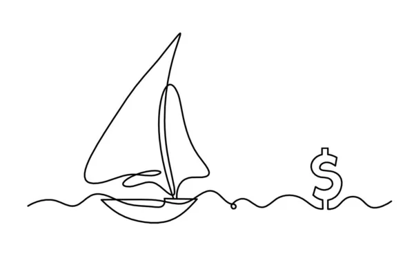 Abstract Boat Dollar Line Drawing White Background — Stock vektor