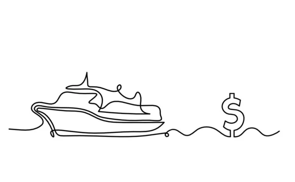 Abstract Boat Dollar Line Drawing White Background — Stockvector