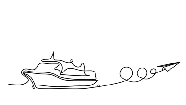 Abstract Boat Paper Plane Line Drawing White Background — Stockvector