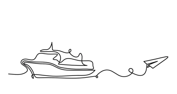 Abstract Boat Paper Plane Line Drawing White Background — Vettoriale Stock