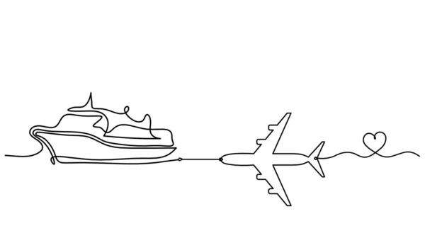 Abstract Boat Plane Line Drawing White Background — Stock vektor