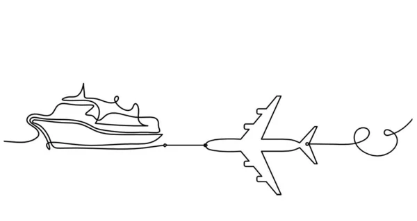 Abstract Boat Plane Line Drawing White Background — Stockvector