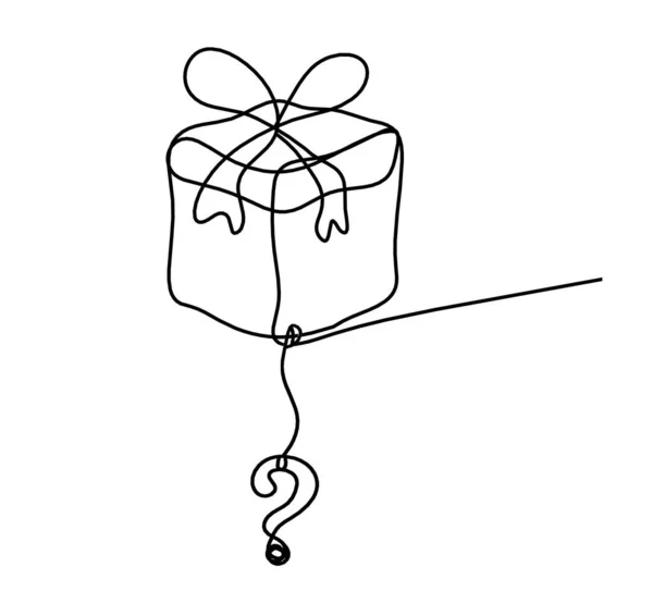 Abstract Present Box Question Mark Continuous Line Drawing White Background — Vetor de Stock