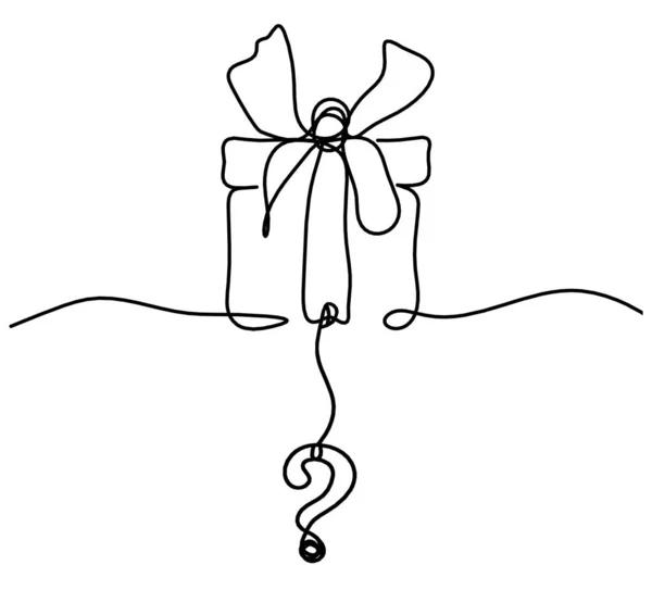 Abstract Present Box Question Mark Continuous Line Drawing White Background — Vector de stock