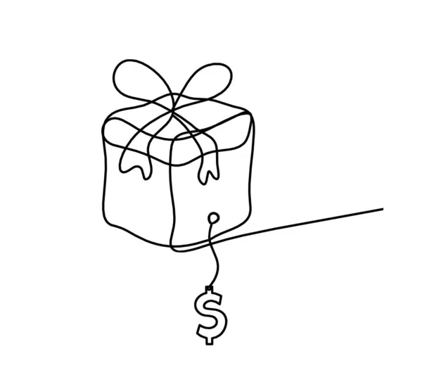 Abstract Present Box Dollar Continuous Line Drawing White Background — Stok Vektör