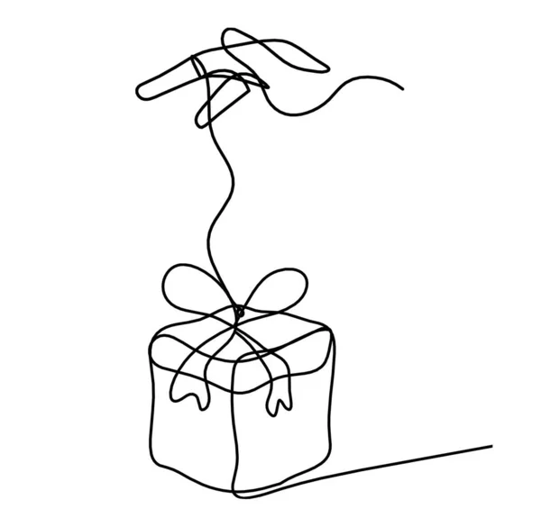 Abstract Present Box Hand Continuous Line Drawing White Background — Stok Vektör