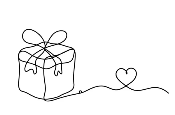 Abstract Present Box Heart Continuous Line Drawing White Background — Stok Vektör