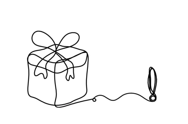 Abstract Present Box Exclamation Mark Continuous Line Drawing White Background — Stok Vektör